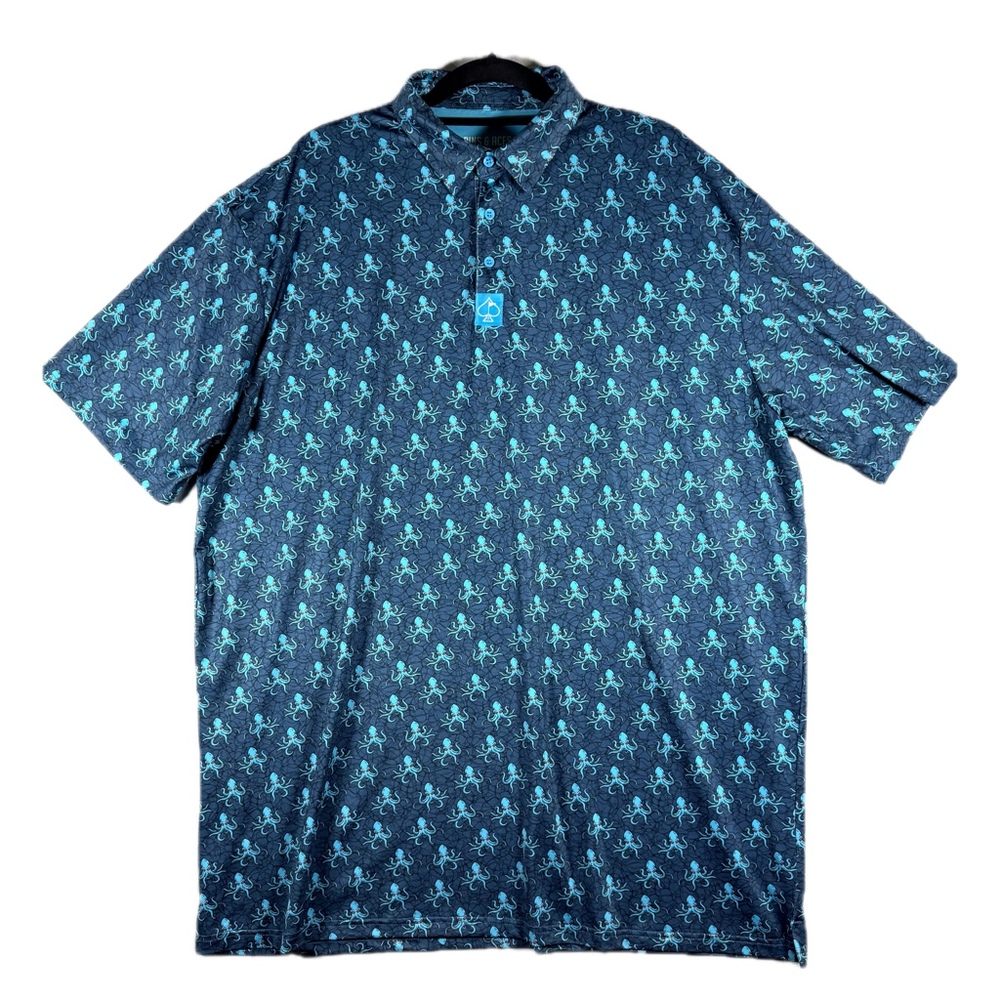 Pins & Aces Golf Polo Shirt Kraken Octopus Print Navy Blue Mens 3XL XXXL